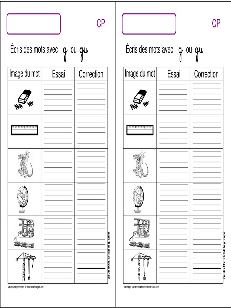 Exercice Ecris Des Mots Avec G - Gu PDF | PDF