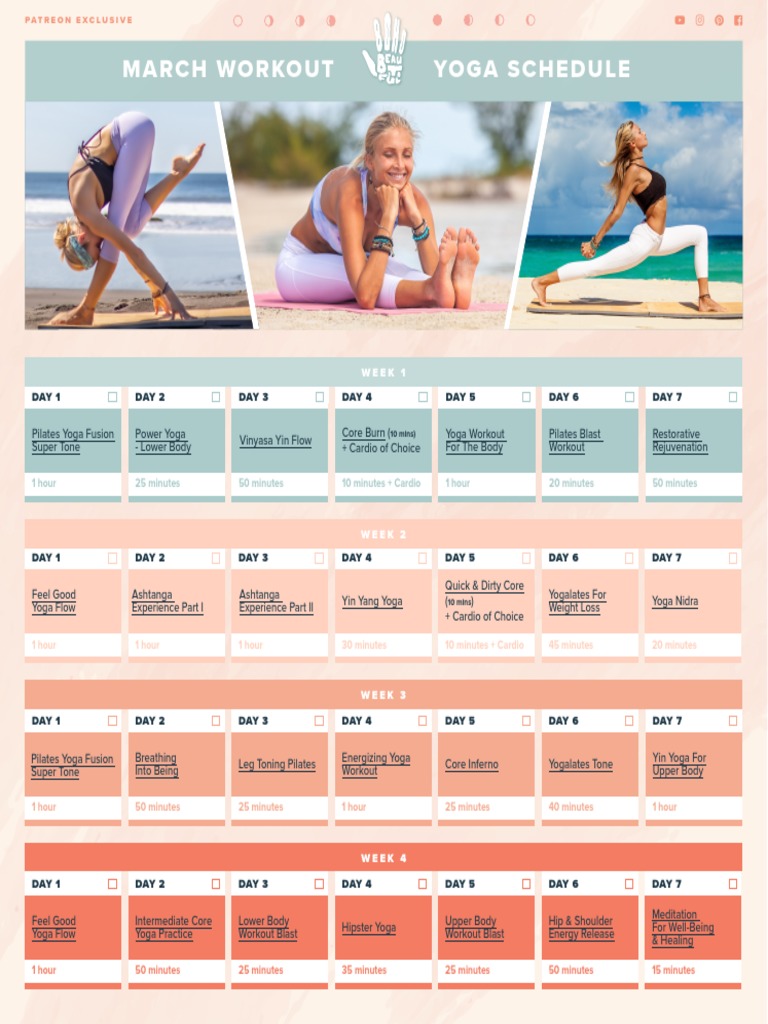 March Workout Yoga Schedule: Day 1 Day 5 Day 4 Day 3 Day 2 Day 6 Day 7 ...