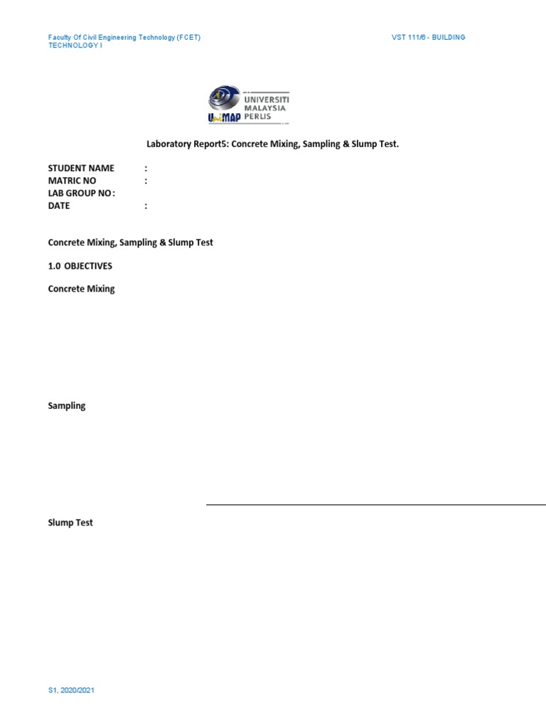 Laboratory Report5: Concrete Mixing, Sampling & Slump Test. Student ...