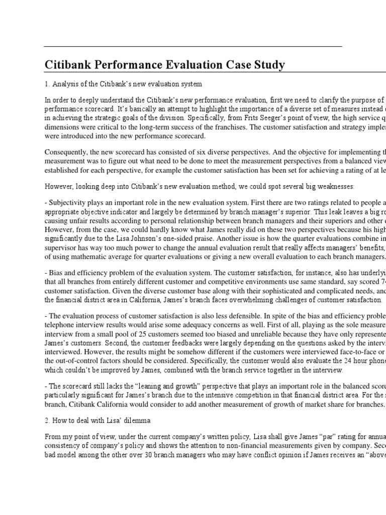 Citibank Performance Evaluation Case Study | PDF | Customer ...