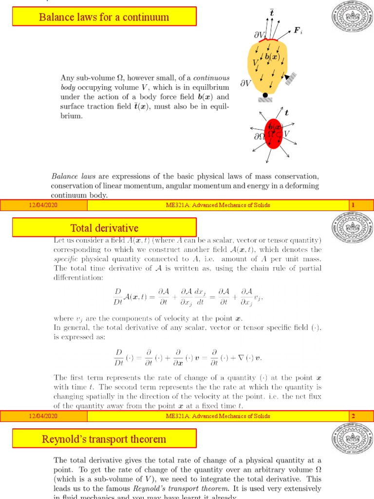 Continuum Balance Laws Explained | PDF