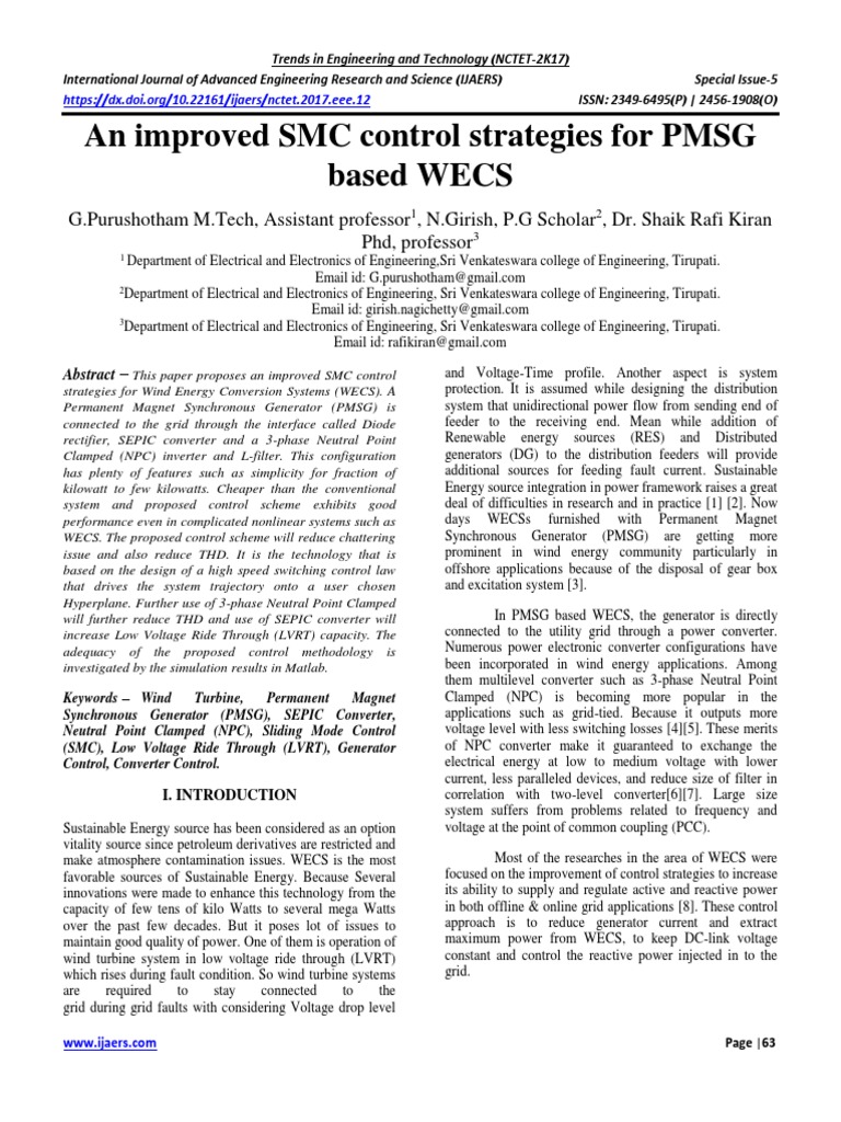 An Improved SMC Control Strategies For PMSG Based WECS | PDF ...