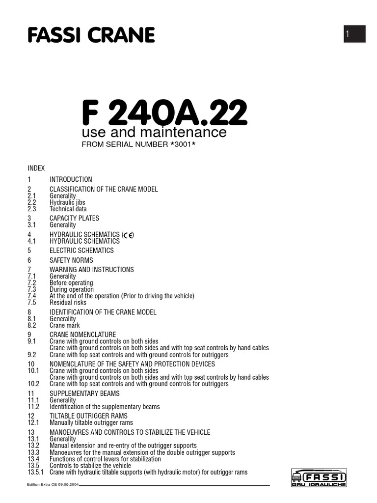 Fassi F240 Crane Use and Maintenance Guide | PDF | Crane (Machine) | Valve