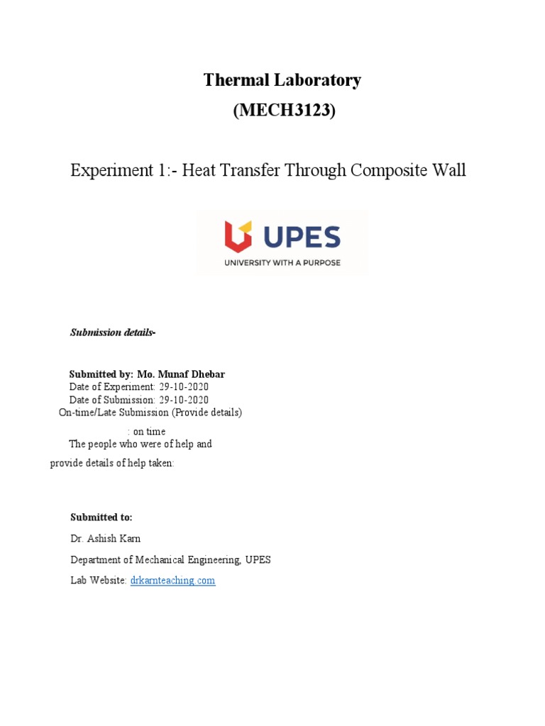 Heat Transfer in Composite Walls Experiment | PDF | Heat Transfer ...