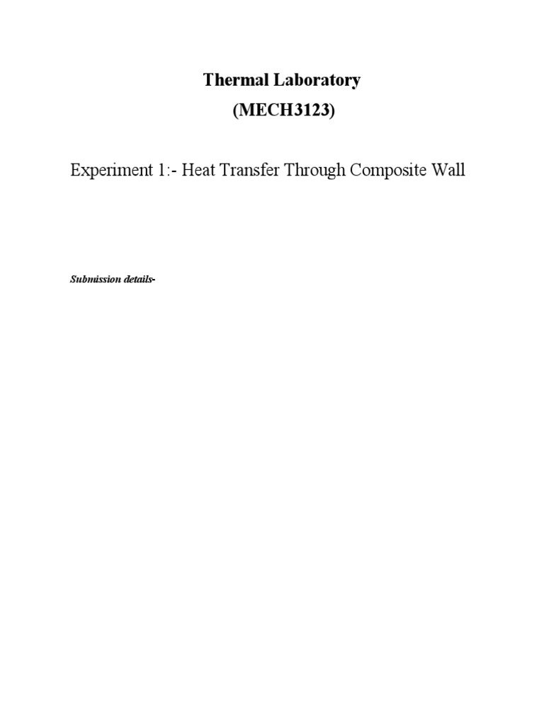 Experiment 1Heat Transfer Through Composite Wall Thermal Laboratory
