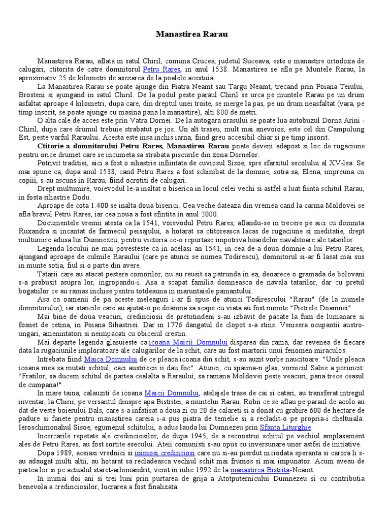 Manastirea Rarau | PDF