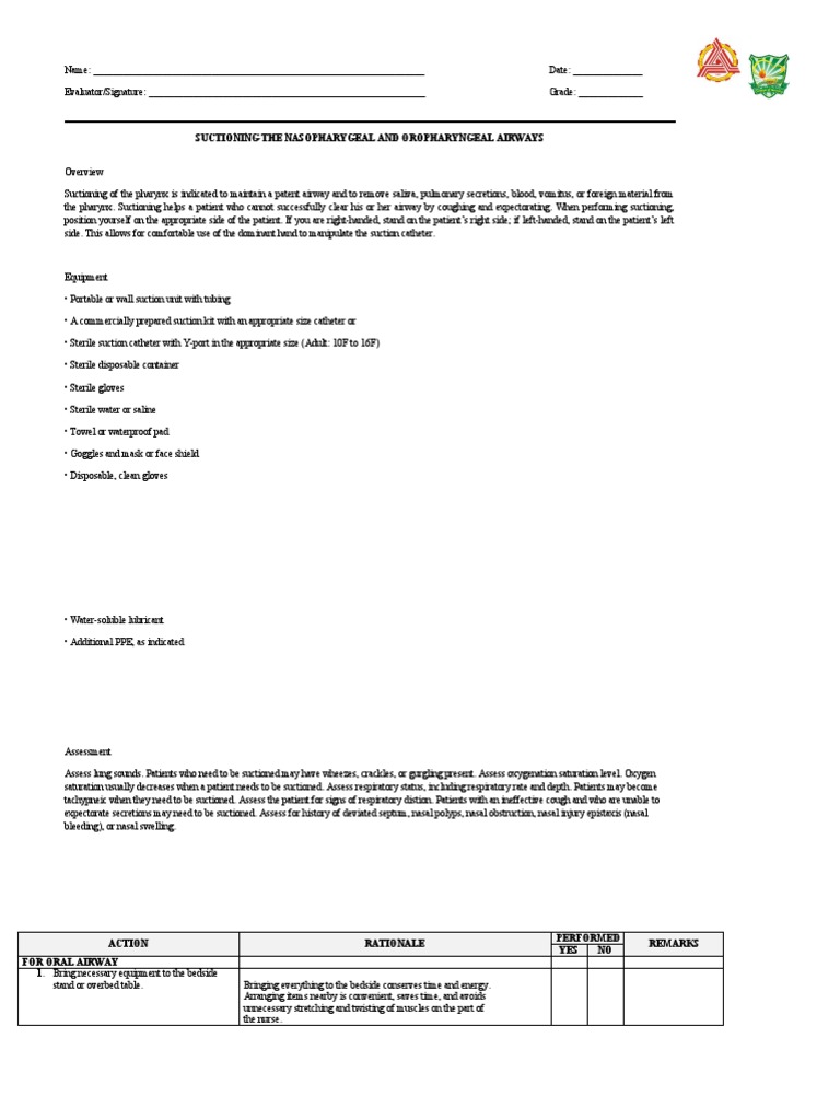 Suctioning The Nasopharygeal and Oropharyngeal Airways | PDF ...