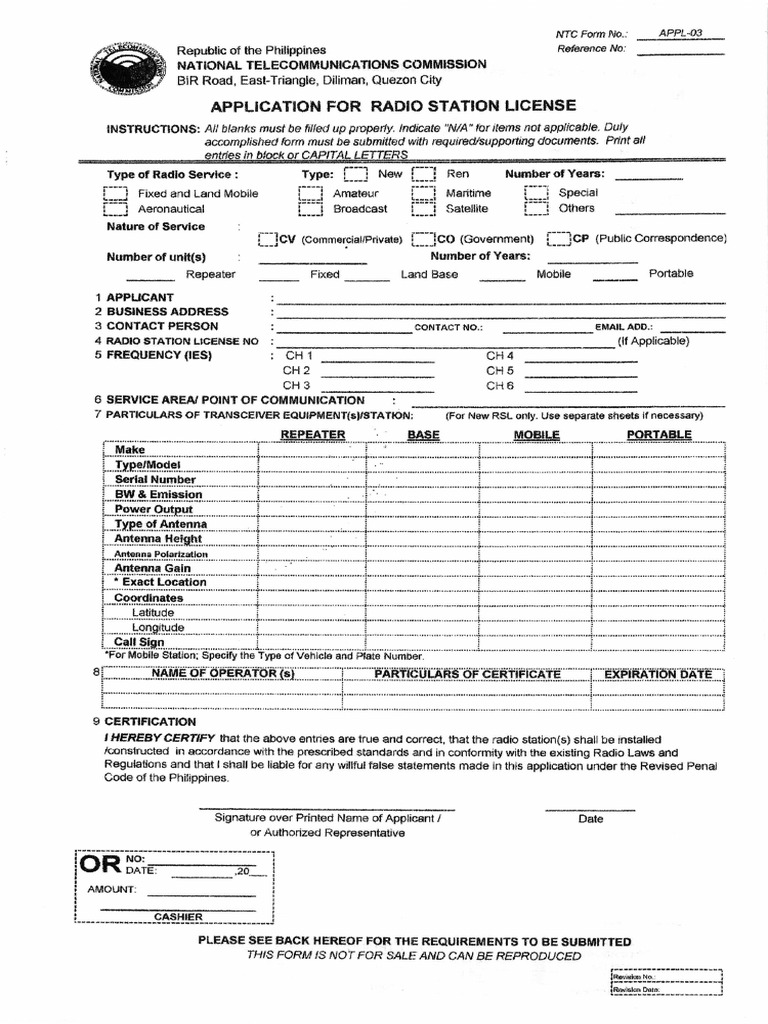 Application For Radio Station License PDF