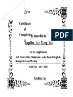 Certificate of Completion Jeff Cavin Bible Study Series on the Book of Prophets