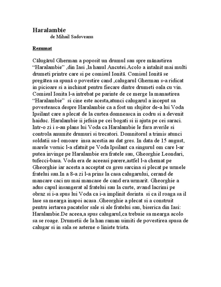 Rezumat La Conac 3.rezumat Haralambie | PDF