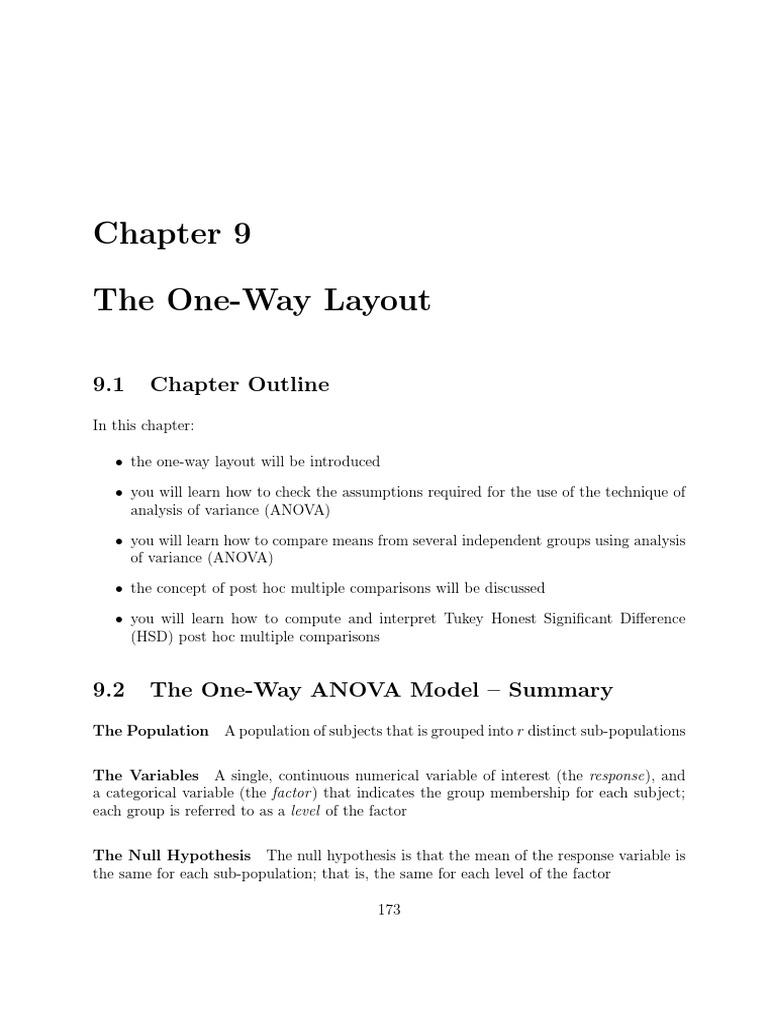 The One-Way Layout: 9.1 Chapter Outline | PDF | F Test | Analysis Of ...