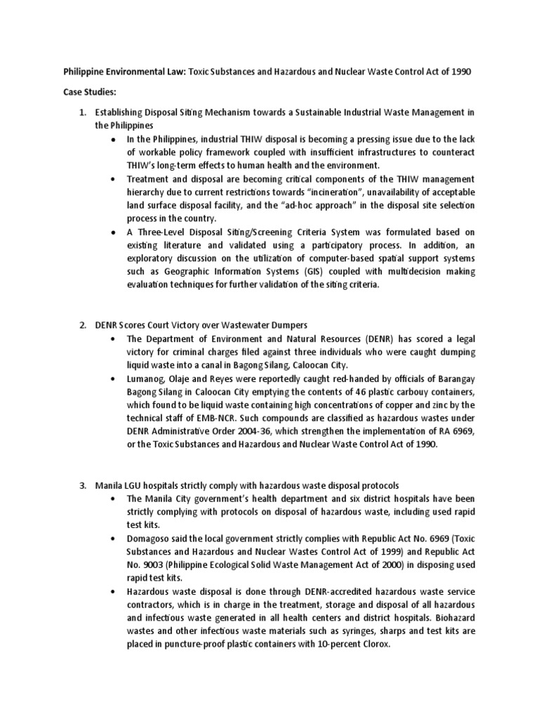 Philippine Environmental Law Toxic Substances and Hazardous and