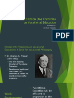 Prosser's Sixteen (16) Theorems On Vocational Education: Presented By: Bryan A. Tumulac