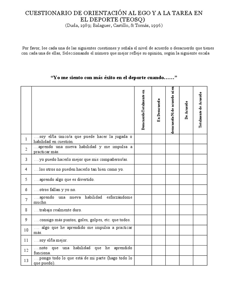 Cuestionario TEOSQ sobre éxito deportivo | PDF