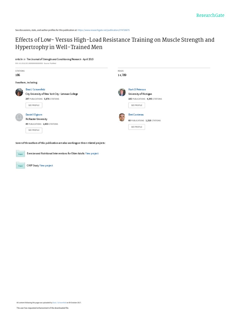 Effects of LowVersus HighLoad Resistance Training On Muscle Strength and Hypertrophy in Well