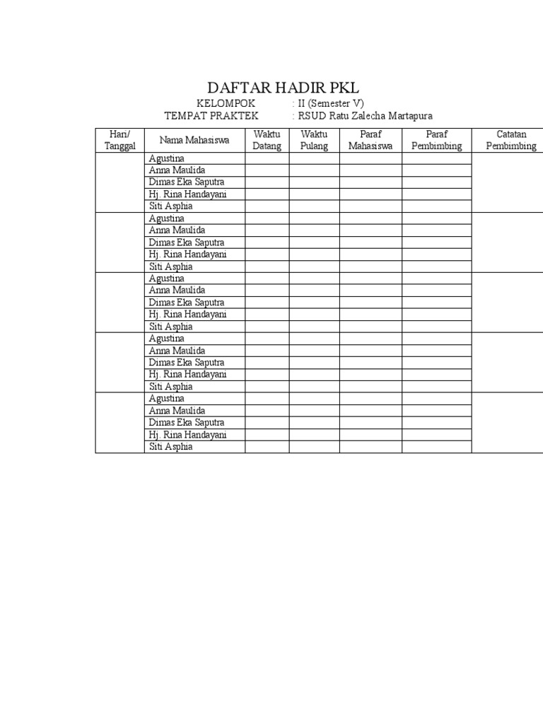 DAFTAR HADIR PKL