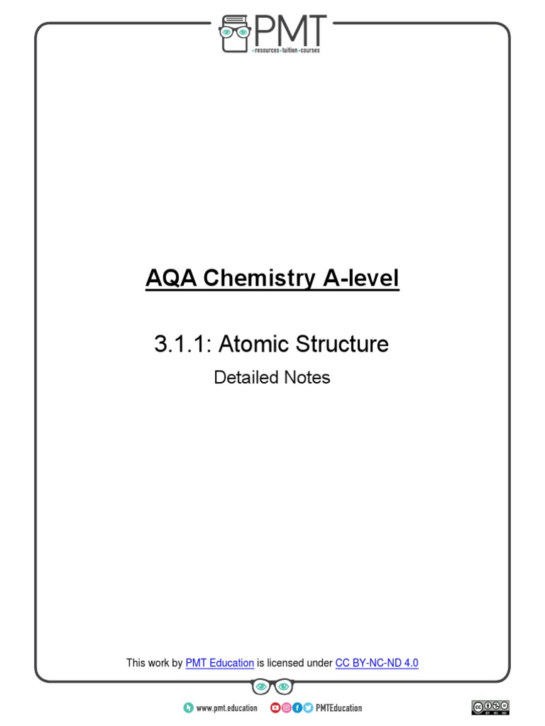 AQA A-Level Chemistry: Atomic Structure Notes | PDF | Atoms | Proton
