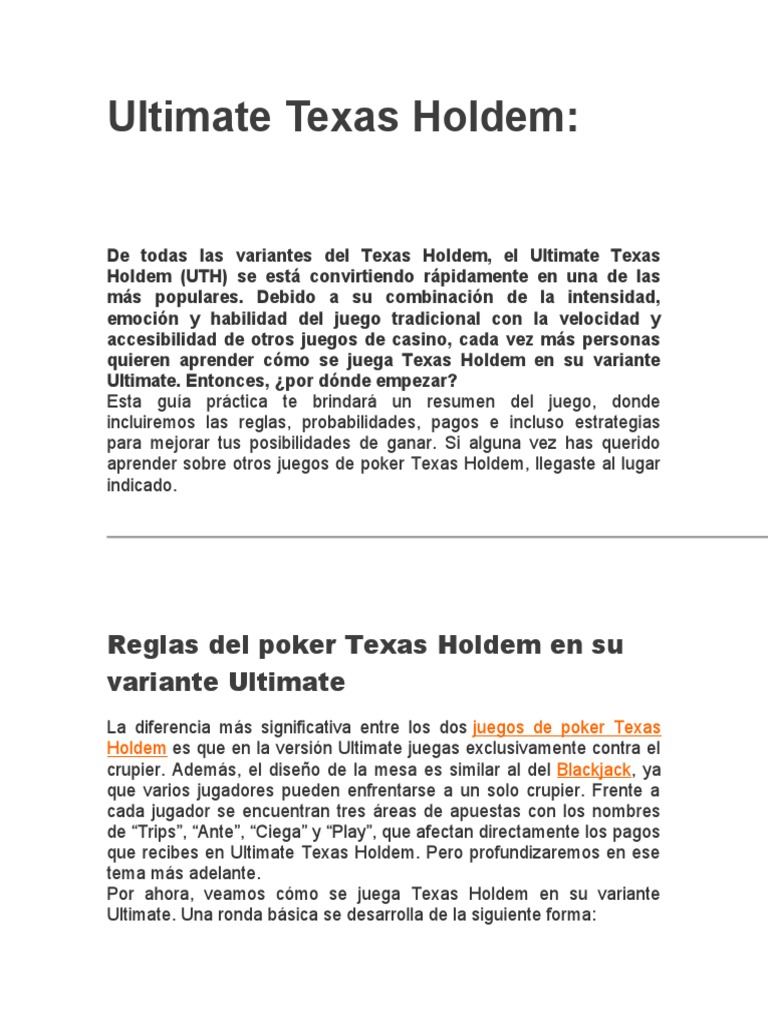 Ultimate Texas Holdem | PDF | Texas Hold 'Em | Póker
