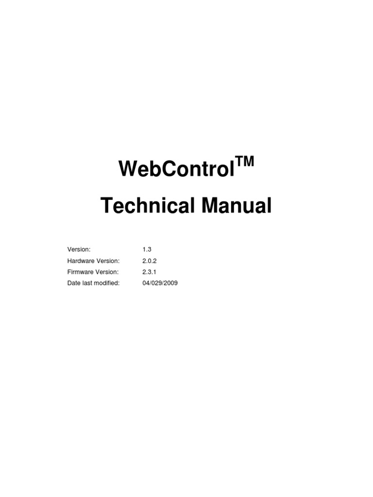 Webcontrol Technical Manual: 1.3 Hardware Version: 2.0.2 Firmware ...
