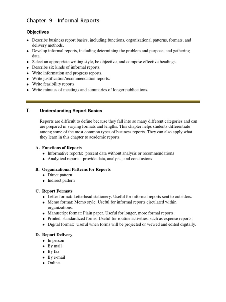 Chapter 9 - Informal Reports: Objectives | PDF | Data | Credibility
