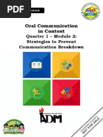 Oral Communication in Context: Quarter 1 - Module 2: Strategies To Prevent Communication Breakdown