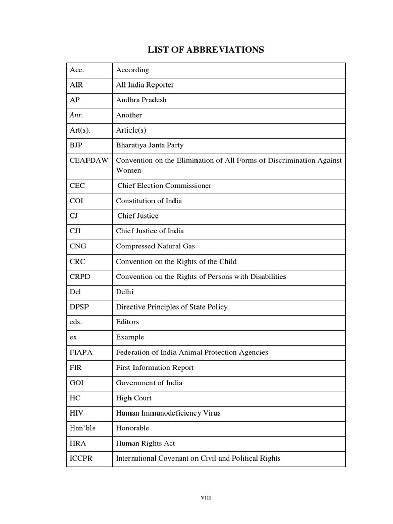 List of Abbreviations PDF Supreme Court Of India Government Of India
