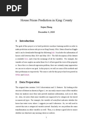 House Prices Prediction In King County Pdf Dependent And Independent Variables Regression Analysis