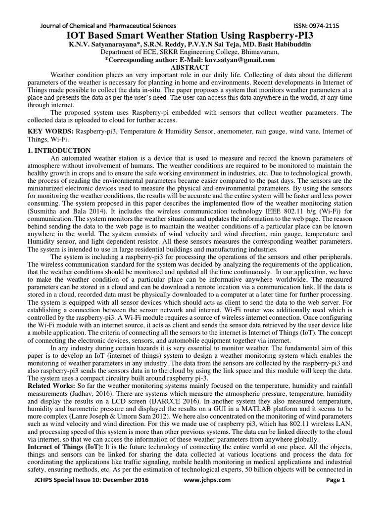 Research Paper Based On Weather Monitoring System Based in Raspberry Pi PDF Of