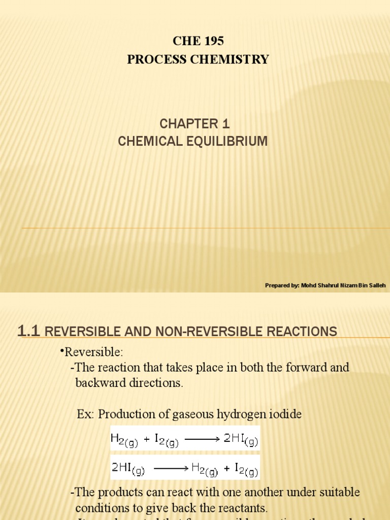Chemical Equilibrium: CHE 195 Process Chemistry | PDF | Physical ...