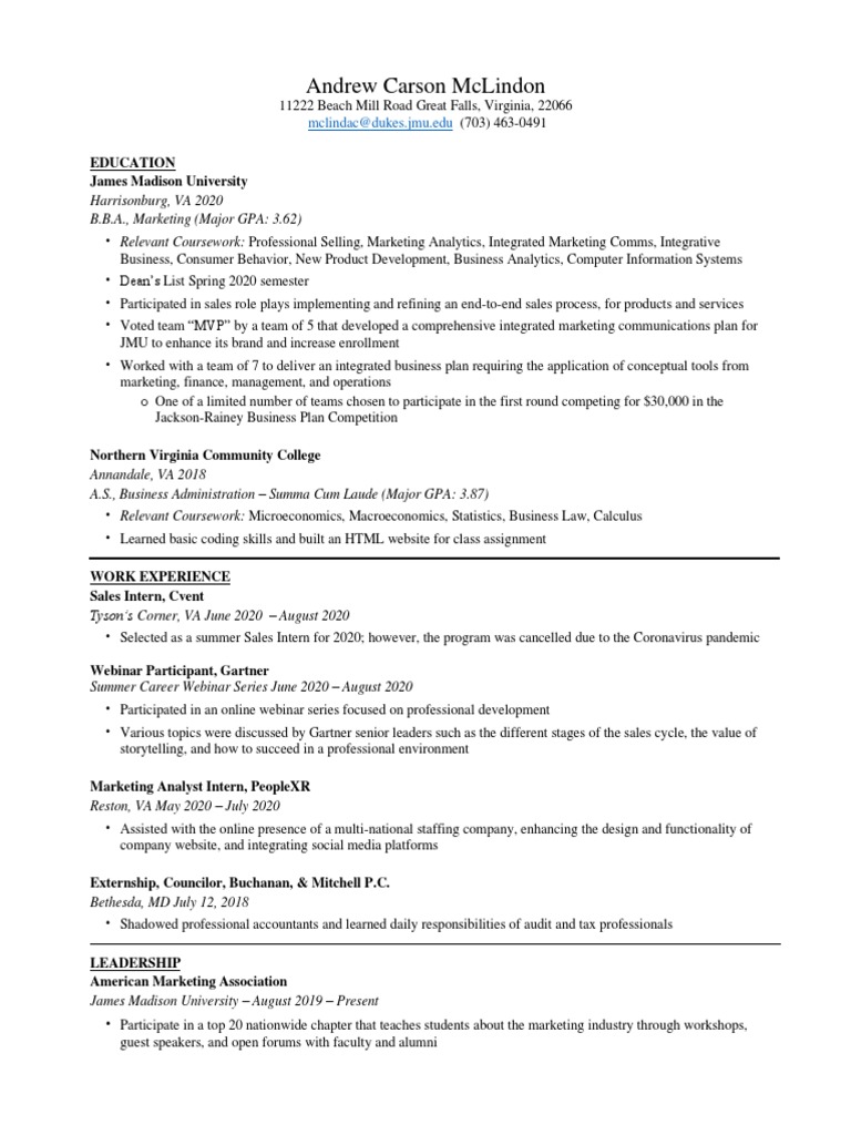 Marketing Graduate with Internship Experience | PDF | Marketing ...