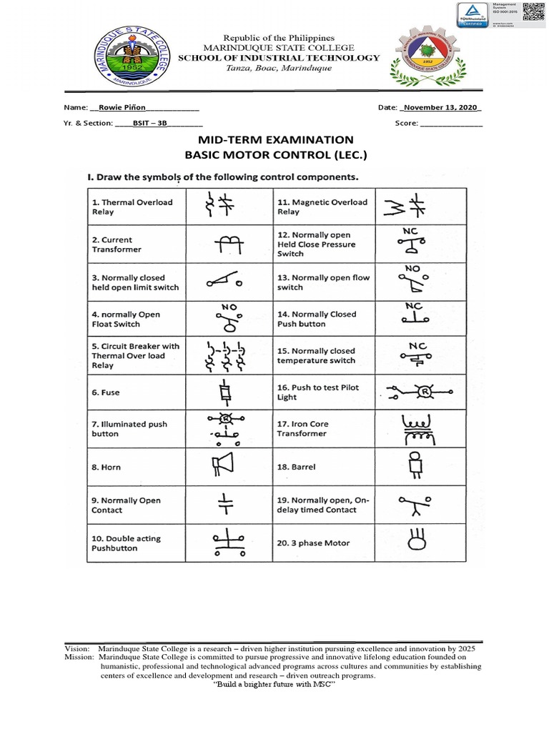 MSC Basic Motor Control Exam | PDF | Electric Motor | Switch