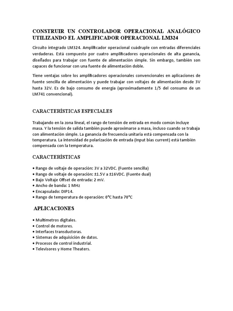 Controlador Analógico con LM324 | PDF | Amplificador operacional ...