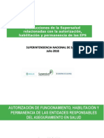INSTRUCCIONES DE LA SUPERSALUD - Autorización, Habilitación y Permanencia