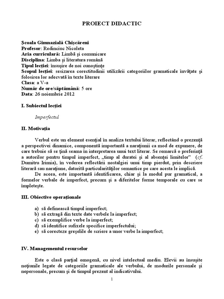 Clasa A Va. Imperfectul | PDF