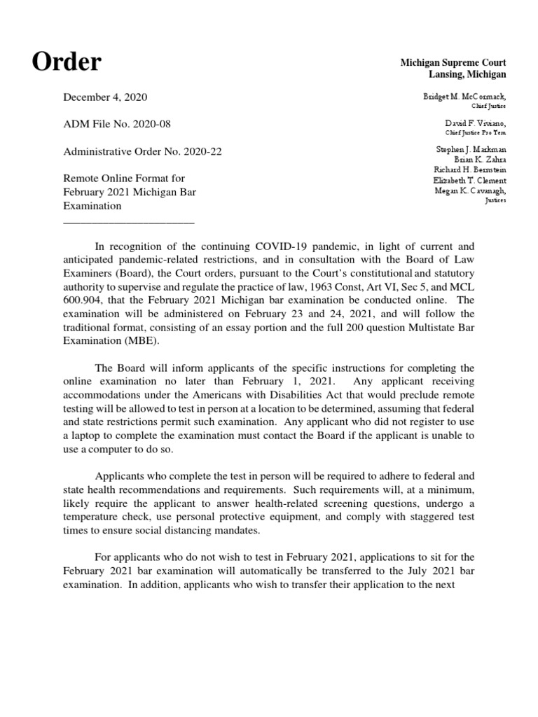 Order: Michigan Supreme Court Lansing, Michigan | PDF | Government ...