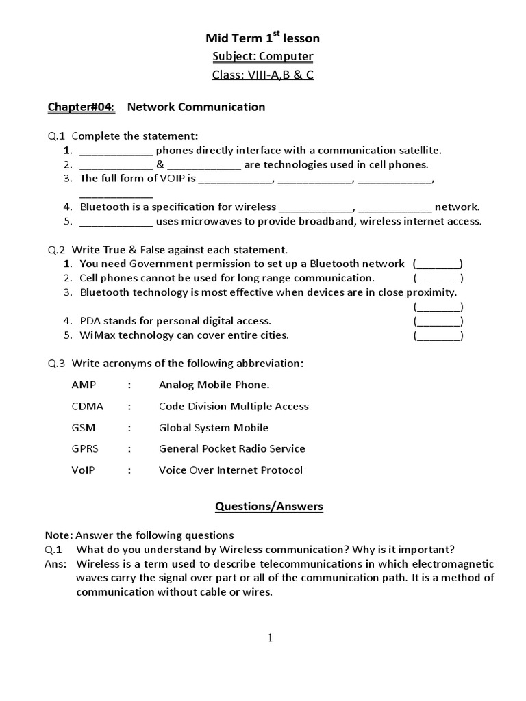 Class VIII Subject Computer Dated 2nd Dec 2020 PDF | PDF | Bluetooth ...