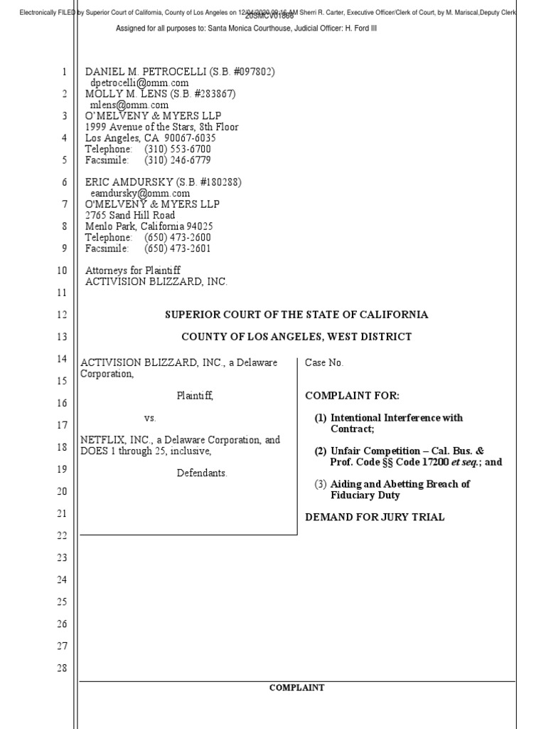 Activision V Netflix PDF Damages Tortious Interference