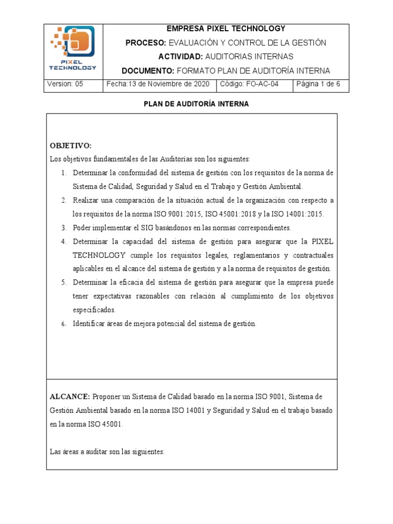 2 Formato Plan de Auditoria Interna | PDF | Auditoría | Contralor