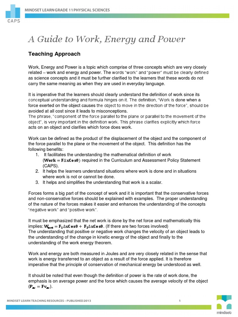 Work, Energy, and Power Guide for Grade 11 | PDF | Force | Physics