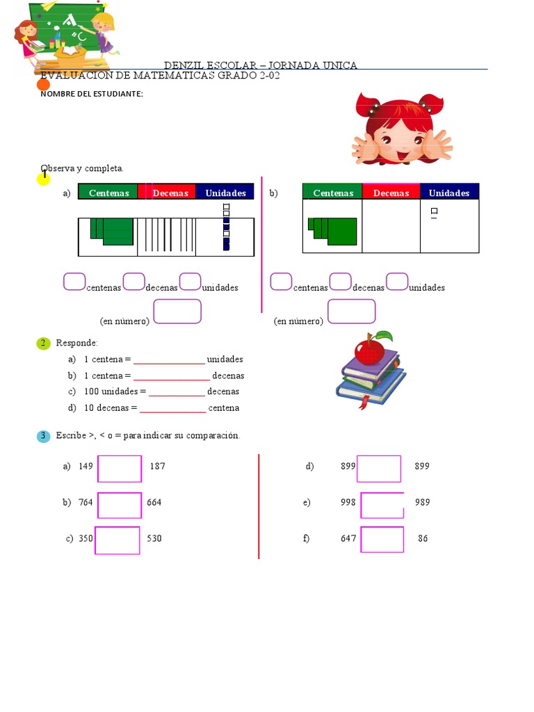 Examen 01 de Aritmética para Segundo de Primaria | PDF