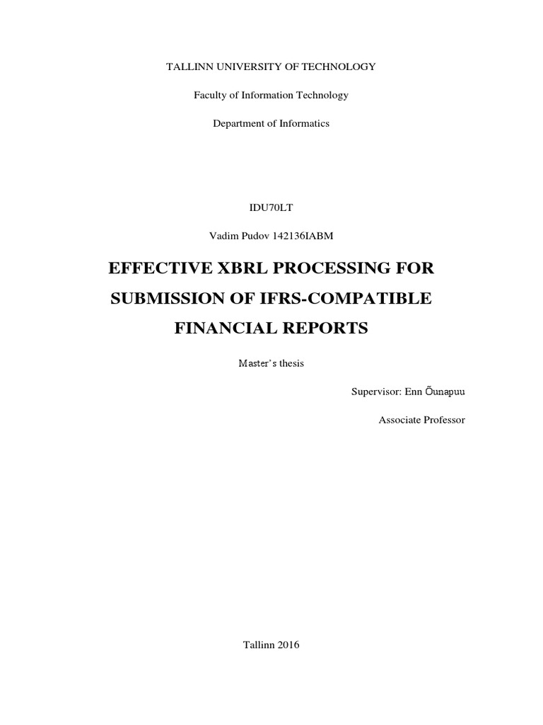 Efektiivne XBRL Töötlemine IFRS Vastavate Finantsaruannete Esitamiseks ...