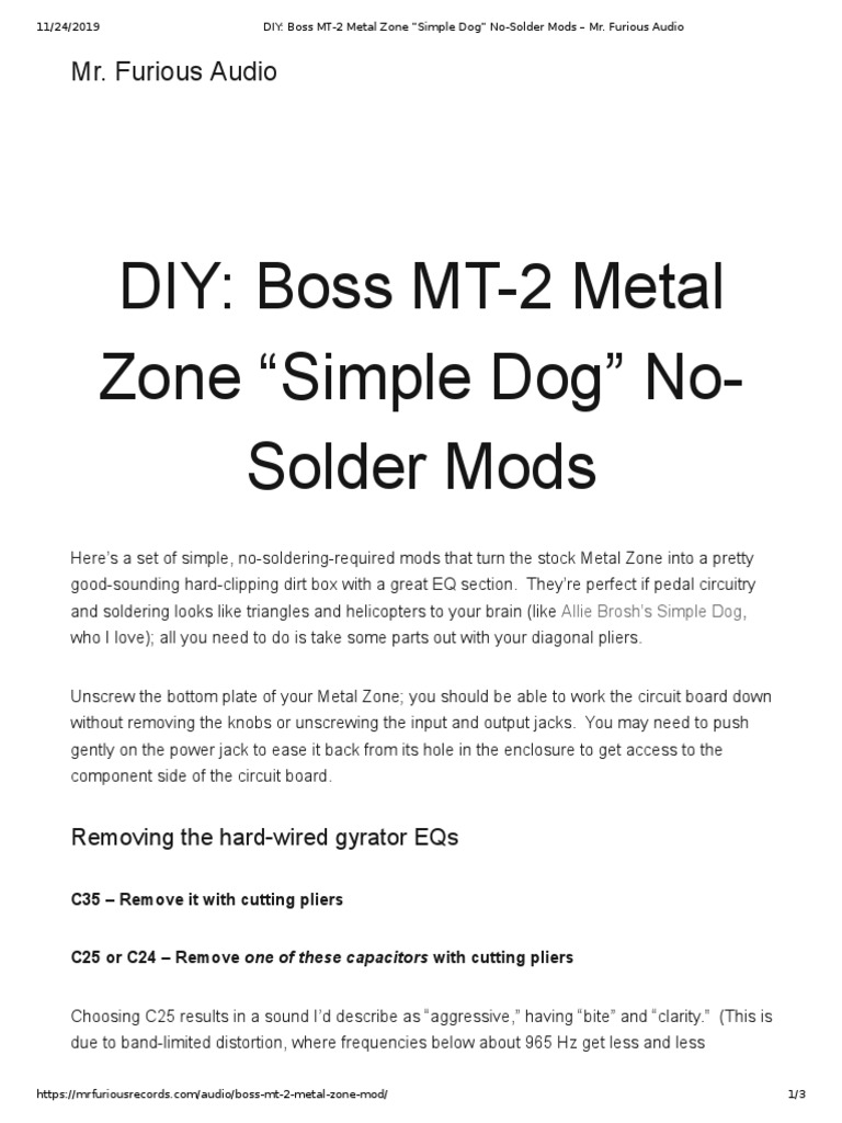 No-Solder Mods for Boss MT-2 Metal Zone | PDF | Equalization
