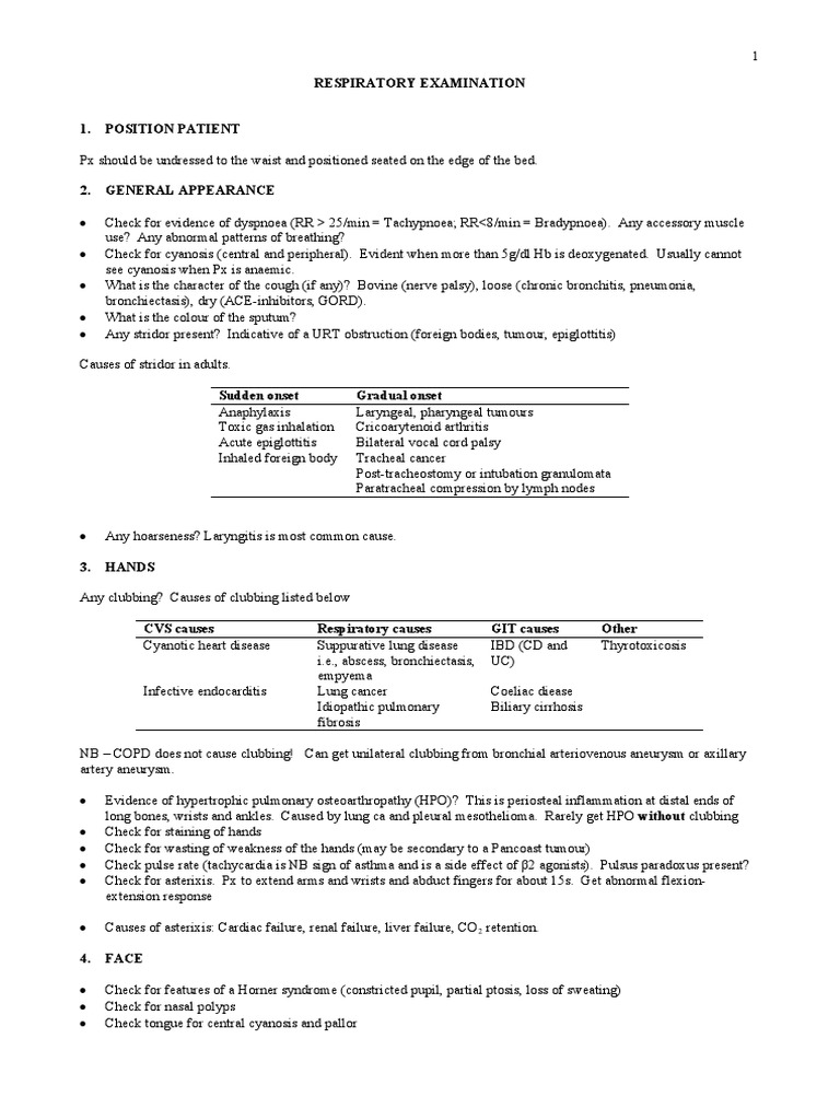 Comprehensive Respiratory Examination Guide | PDF | Lung | Chronic ...