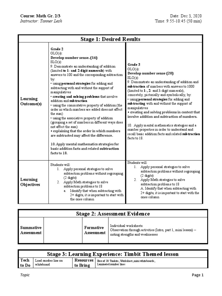 Grade 2/3 Math Lesson on Addition & Subtraction | PDF | Subtraction ...