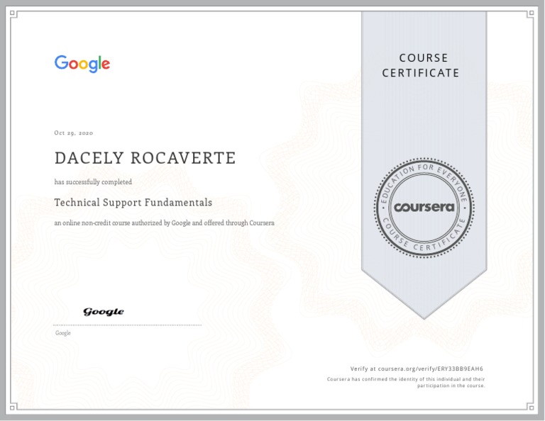 Google Technical Support Fundamentals Course Certificate PDF