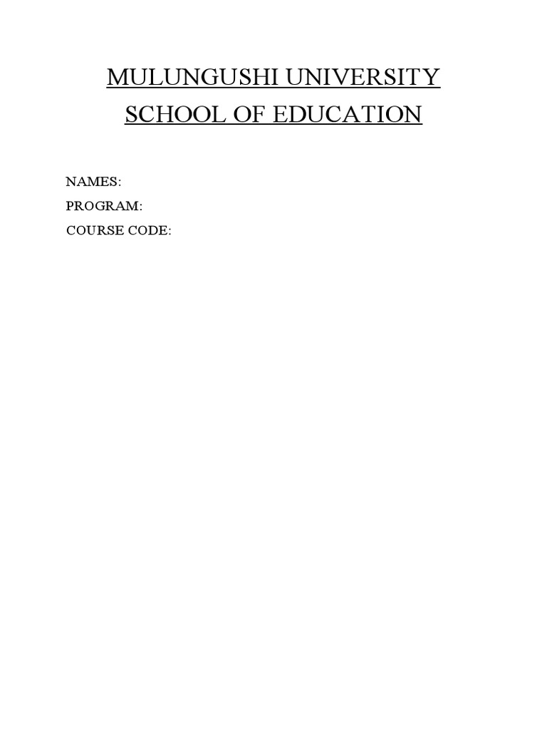 Mulungushi University School of Education Names Program Course Code