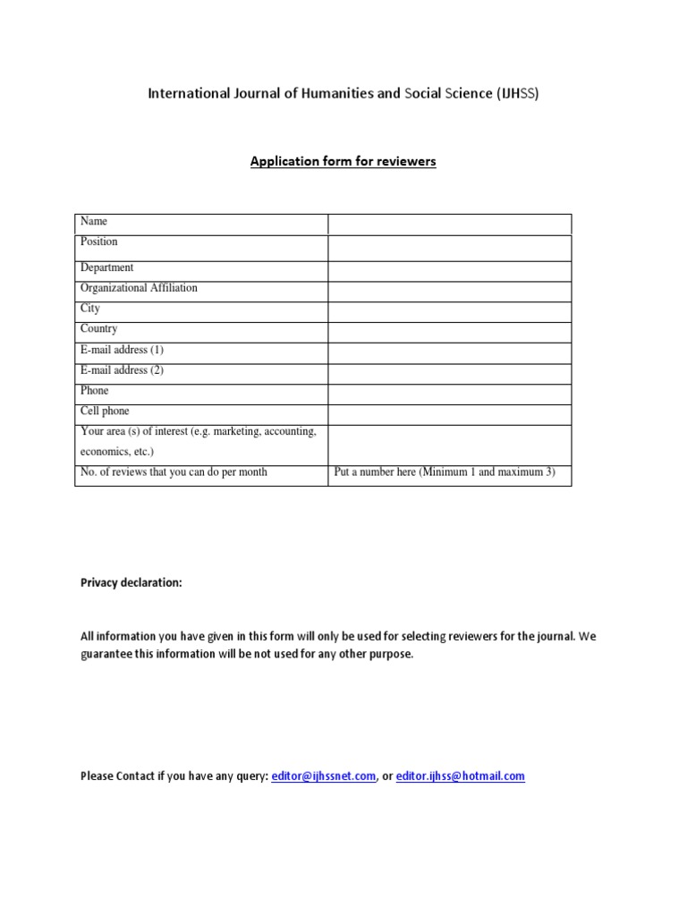 IJHSS Reviewer Application Form | PDF | Finance & Money Management