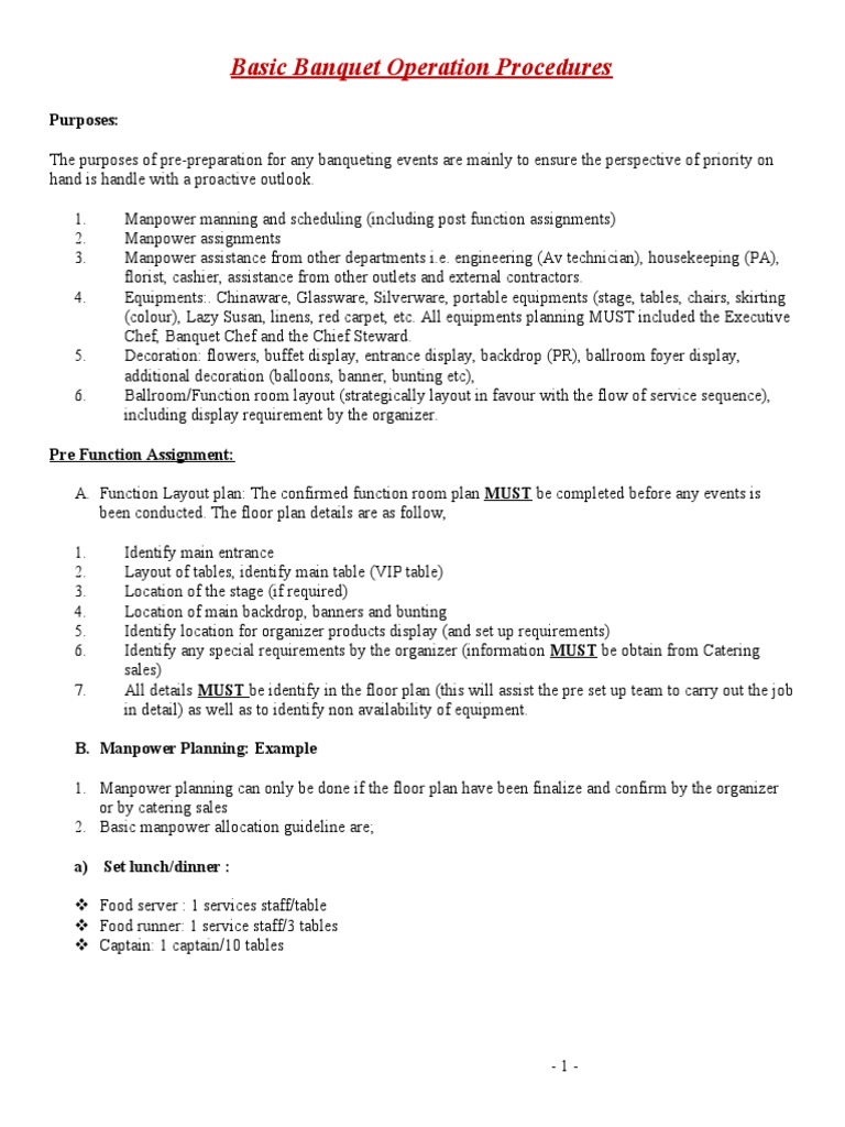 Banquet Operation Procedures Guide | PDF | Waiting Staff | Food And Drink