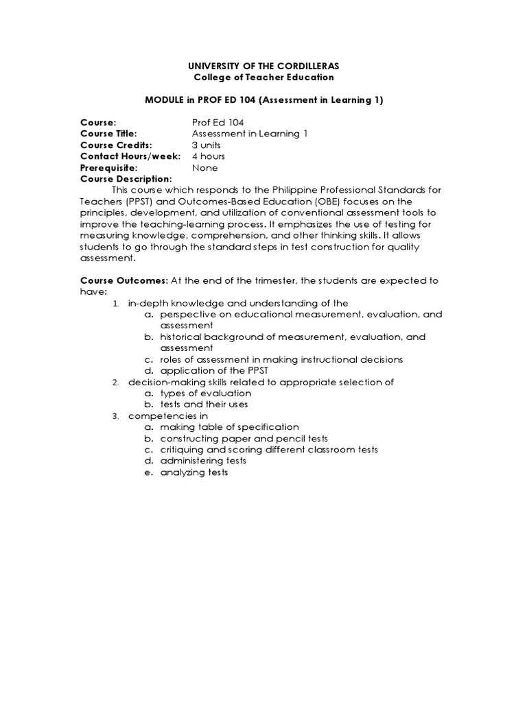 TEMPLATE OF MODULES (Sample) | PDF | Educational Assessment ...