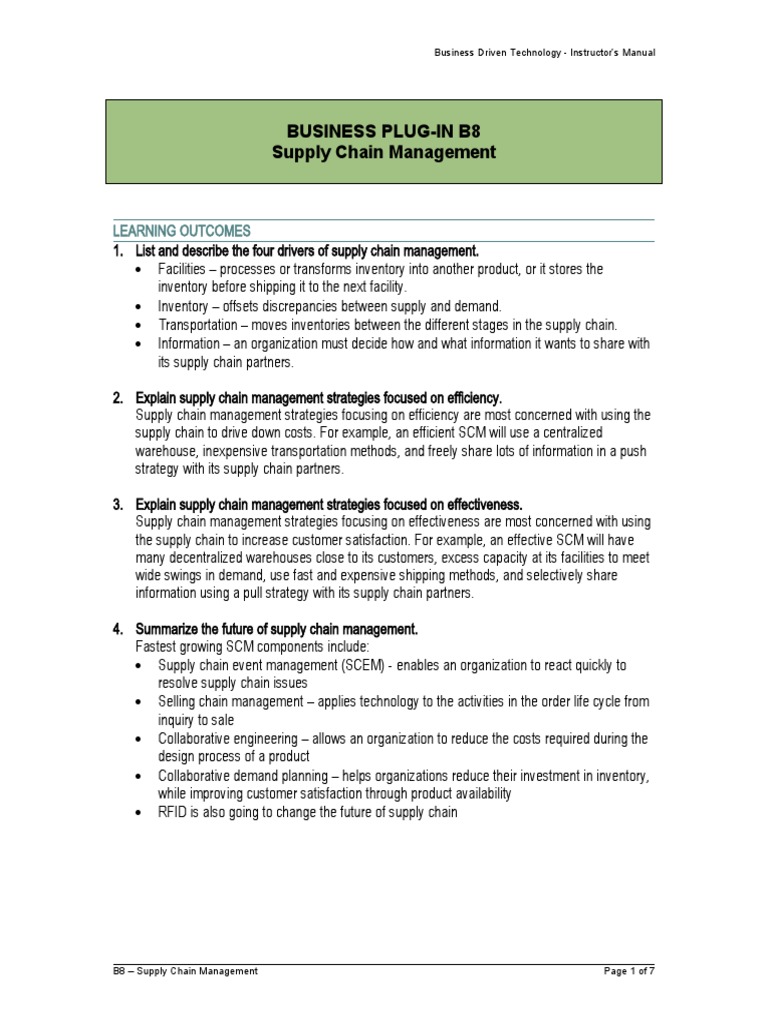 Business Plug-In B8 Supply Chain Management: Learning Outcomes | PDF ...